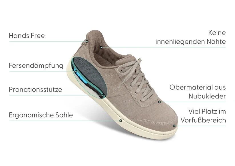 OrthOFeet Dames Hands-Free Instap Sneaker Wander Taupe